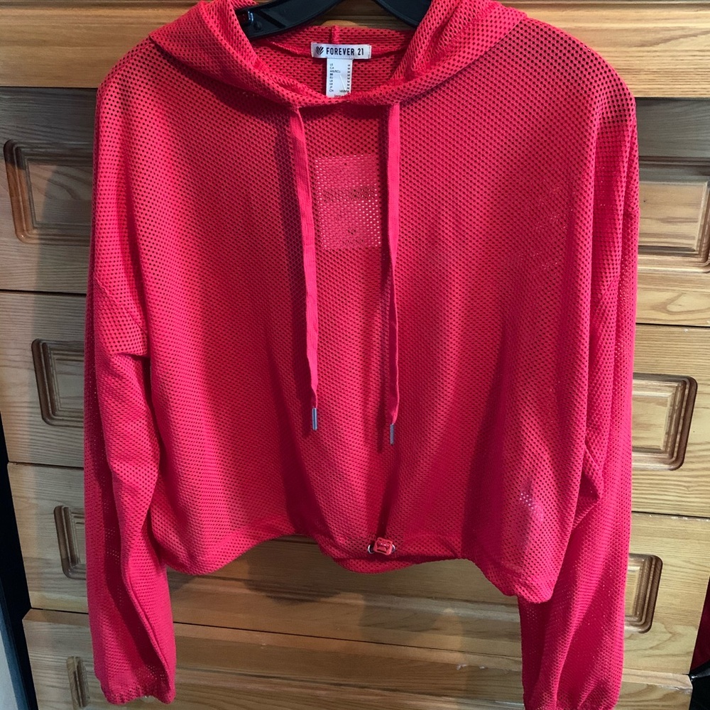 See through red crop sweater